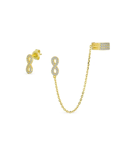Bling Jewelry Cartilage Ear Cuff Cz Infinity Earring Stud Set 14K Gold Plated Sterling Silver