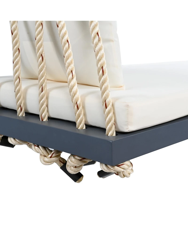 Flynama Patio Wooden Swing Chair, Hanging Porch Swing Bench with Cushion&Pillows, 10.8Ft Hemp Ropes for Garden,Backyard, Lawn,Gray