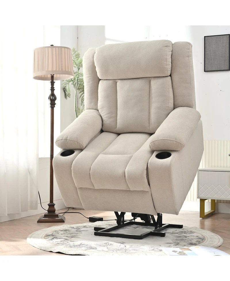 Flynama Power Lift Recliner Chair for Elderly, Fabric Lift Chairs for Living Room w/ Extended Footrest, Classic Single Sofa