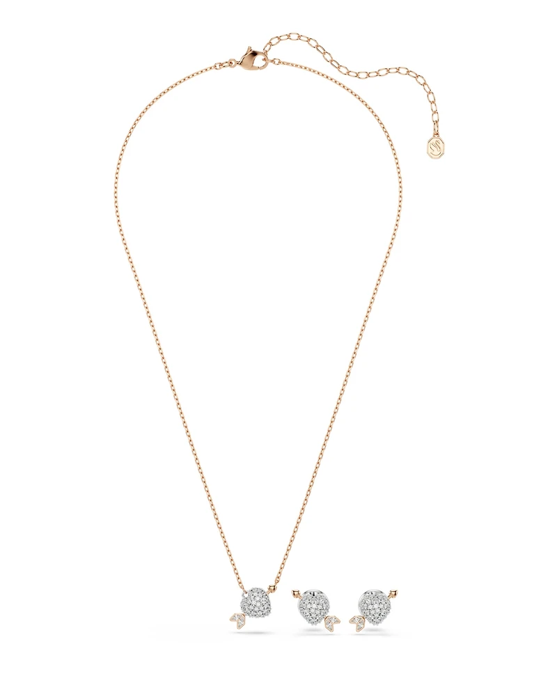 Swarovski Mixed Cuts, Heart with Arrow, White, Rose Gold-Tone Plated Necklace and Earring Set