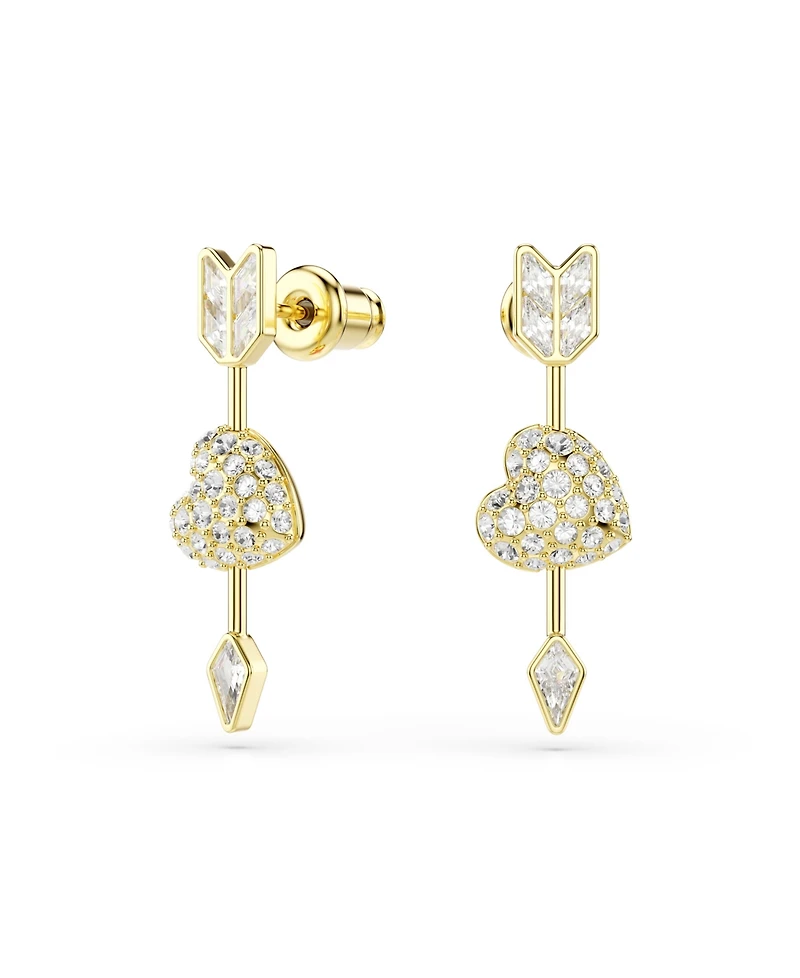 Swarovski Mixed Cuts, Heart with Arrow, White, Gold-Tone Plated Idyllia Drop Earrings