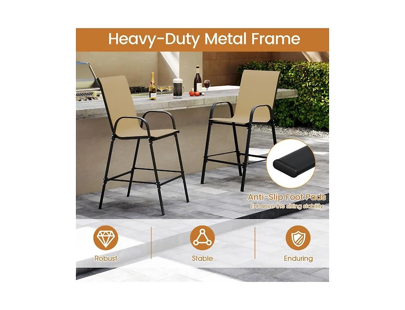 Slickblue Set of 2 Outdoor 29" Fabric Bar Stools with Armrests