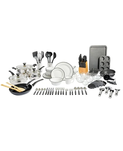 Gibson Home 95 Piece Cookware, Plates and Bowls Dinnerware, Cutlery Knife Block, Flatware Utensils, Tools & Gadgets, Storage, Glasses Set