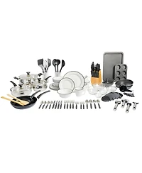 Gibson Home 95 Piece Cookware, Plates and Bowls Dinnerware, Cutlery Knife Block, Flatware Utensils, Tools & Gadgets, Storage, Glasses Set