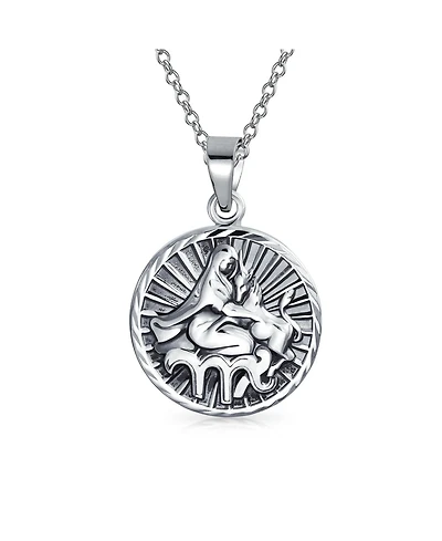 Bling Jewelry Virgo Zodiac Round Medallion Pendant Necklace Antiqued .925 Sterling Silver