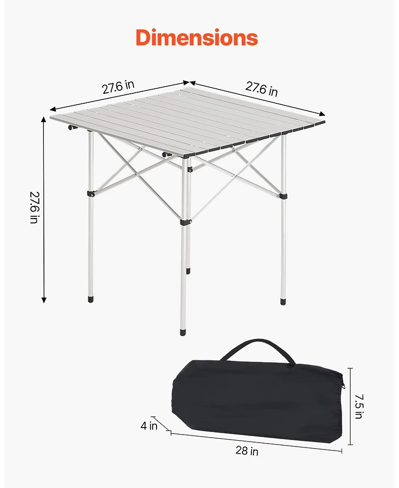 Mecale Compact Roll-Up Camping Table, Lightweight Aluminum with Carry Bag, Silver