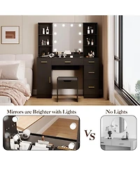 gaomon Farmhouse Vanity Set with Lighted Mirror,56 Inch Modern Makeup Vanity with Charging Station&Storage Shelves