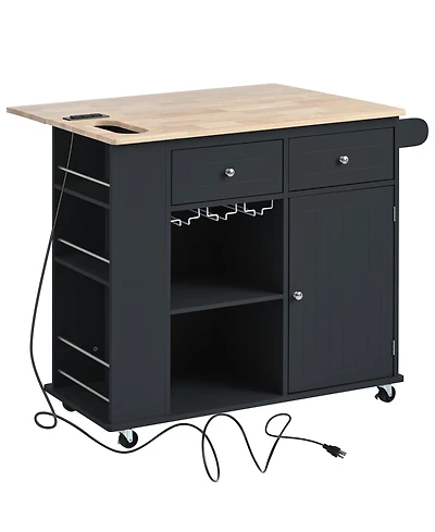 Clihome Kitchen Island with Power Outlet,Open Storage and Wine Rack, for Home, Kitchen, Dining Room