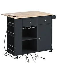 Clihome Kitchen Island with Power Outlet,Open Storage and Wine Rack, for Home, Kitchen, Dining Room
