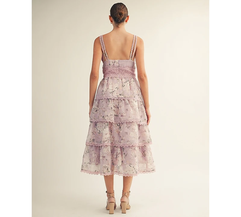Arose Studio, Inc Women's Sylvie Floral Tiered Trim Midi Dress