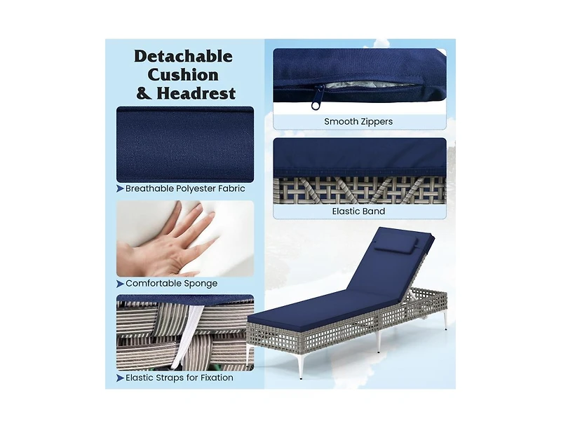 Slickblue Outdoor Chaise Lounge Chair with 6 Position Recline