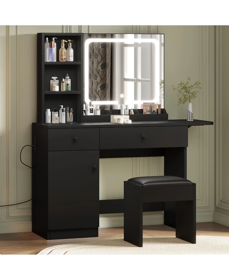 gaomon Makeup Vanity Desk with Mirror and Lights, Vanity Table Set with Drawer & Power Outlet