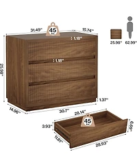 Tribesigns Fluted Nightstand, 31" Wide Night Stand with 3 Storage Drawers, Farmhouse Oversized Bedside Table Modern Large End Side Table