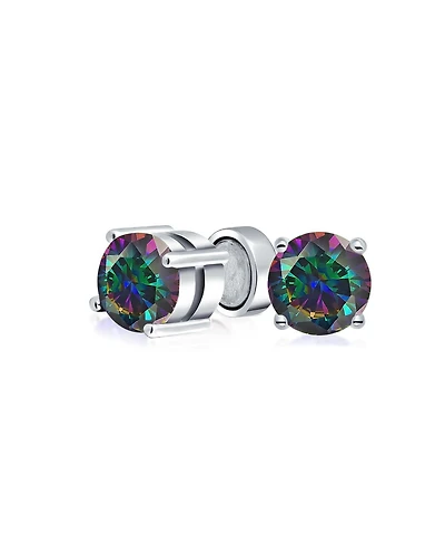 Bling Jewelry 1 Ct Round Mystic Rainbow Solitaire Clip On Stud Earrings For Non Pierced .925 Sterling Silver