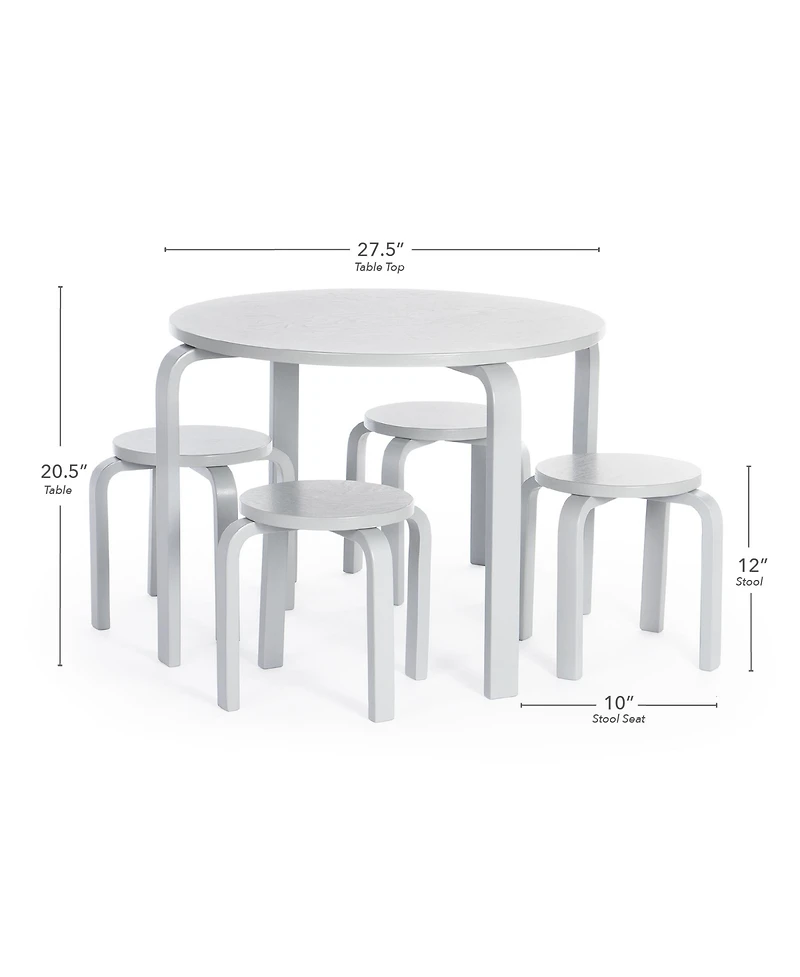 Guidecraft Kids' Nordic Table and Chairs Set - Natural: Wooden Round Classroom Playroom Toddler Activity with 4 Stools