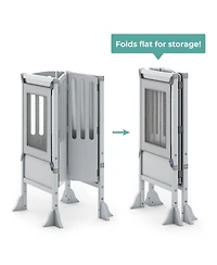 Guidecraft Contemporary Kitchen Helper Step Stool - Walnut: Kids' Adjustable, Foldable Wooden Learning Toddler Tower with Non-Slip Mat