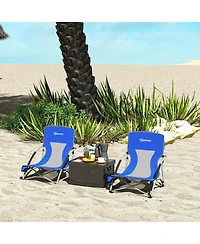 Outsunny Set of 2 Folding Beach Chair with Carry Bag and Cup Holder