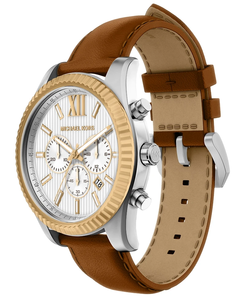 Michael Kors Men's Lexington Chronograph Luggage Leather Watch, 45mm