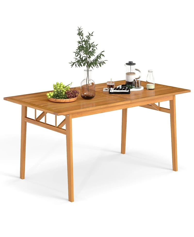 Slickblue Patio Wooden Dining Table with Umbrella Hole and Sturdy Base