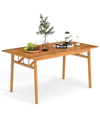 Slickblue Patio Wooden Dining Table with Umbrella Hole and Sturdy Base