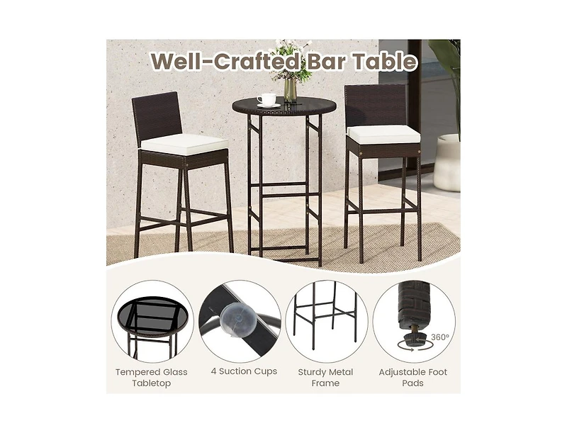 Slickblue Patio Metal Bar Table Set with 2 Barstools, 3 Pieces