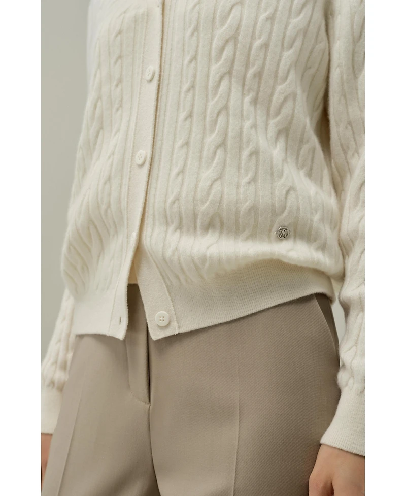 Lilysilk Women's Cable-Knit Baby Cashmere Cardigan