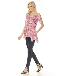 White Mark Women's Cold Shoulder Snake Print Swing Top