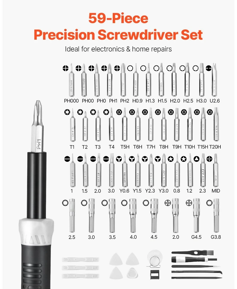 Mecale 59-Piece Precision Screwdriver Set, Phillips, Flat, Torx & Pentalobe Bits with Tweezer, Small Repair Tool Kit