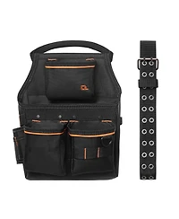 Mecale Tool Pouch with Belt, 14 Pockets Heavy-Duty Tool Belt Pouch, Detachable Adjustable Utility Work Bag, Waist 32–50 in