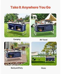 Mecale Camping Kitchen Table – Folding Aluminum Cook Station with Storage & Adjustable Heights