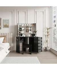 gaomon Farmhouse Vanity Desk with Mirror and Lights,Modern Makeup Vanity with Charging Station