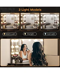 gaomon Corner Vanity and Stool, Desk with Mirror Lights, Makeup Power Outlet