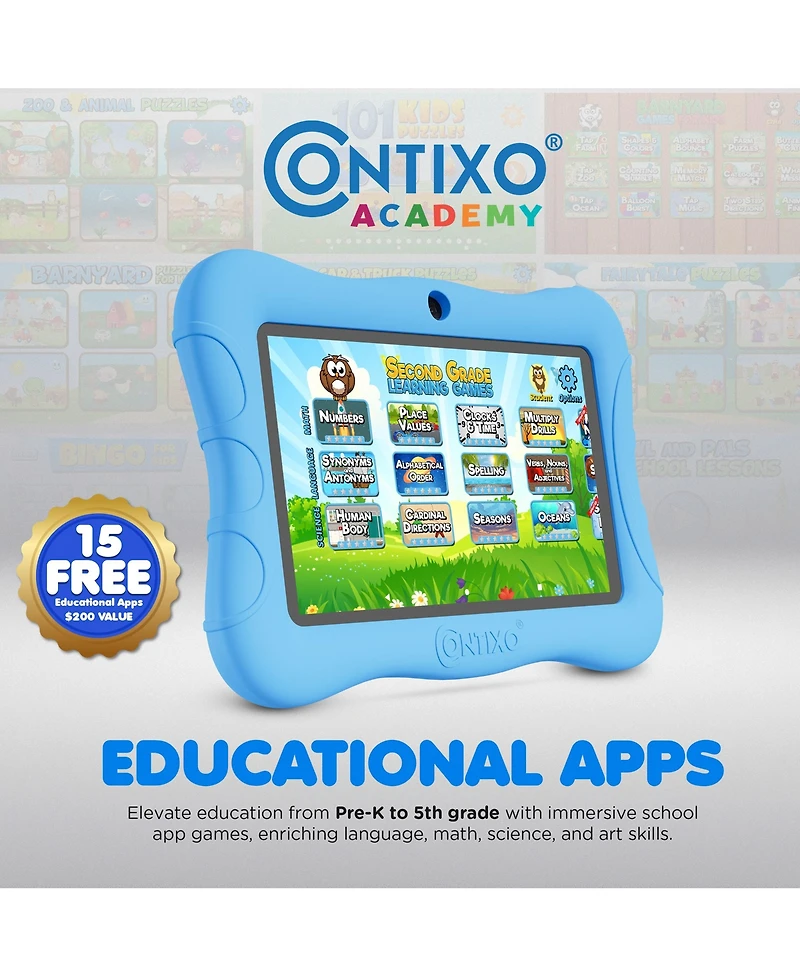 Contixo 7" Android Kids Tablet 32GB, Includes 50+ Disney Storybooks & Stickers, Protective Case with Kickstand, (2024 Model)