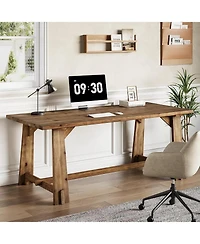 Tribesigns 63" Solid Wood Office Desk, Farmhouse Executive Computer Desk, Large Work Writing Table, Home Office Workstaticon