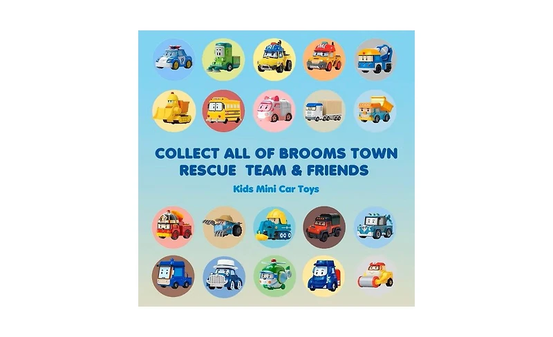 Robocar Poli 6-Pack Die-Cast Metal Toy Cars with Brooms Town Friends (Cap, Mini, Rody, Trino, Camp, Lifty) – Fun Role-Play for Kids