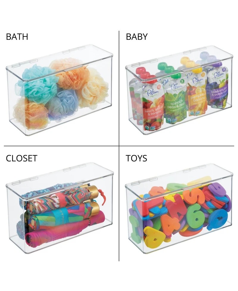 mDesign Plastic Playroom/Gaming Organizer Bin Box with Hinged Lid, 8 Pack, Clear