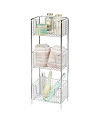 mDesign Steel Freestanding 3-Tier Storage Organizer Tower with Baskets - Chrome