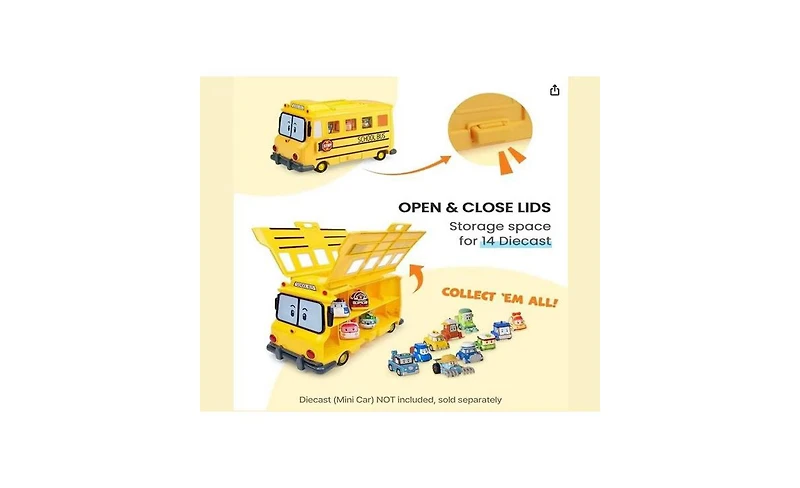 Robocar Poli School B Carrying Case – 2-in-1 School Bus & Die-Cast Vehicle Storage for Kids (Die-cast Cars Not Included)