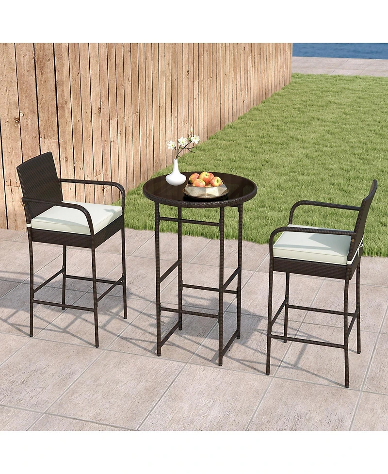 Slickblue Patio 3-Piece Bar Table Set with 2 Seat Cushions