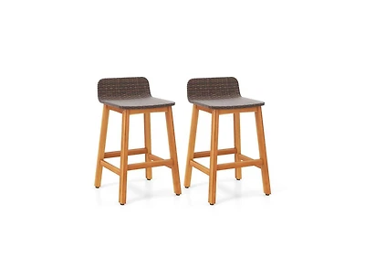 Slickblue 2-Piece Acacia Wood Bar Stools for Porch with Footrests