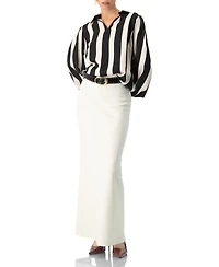 Ivonne Women's Collared Long Sleeve Striped Blouse