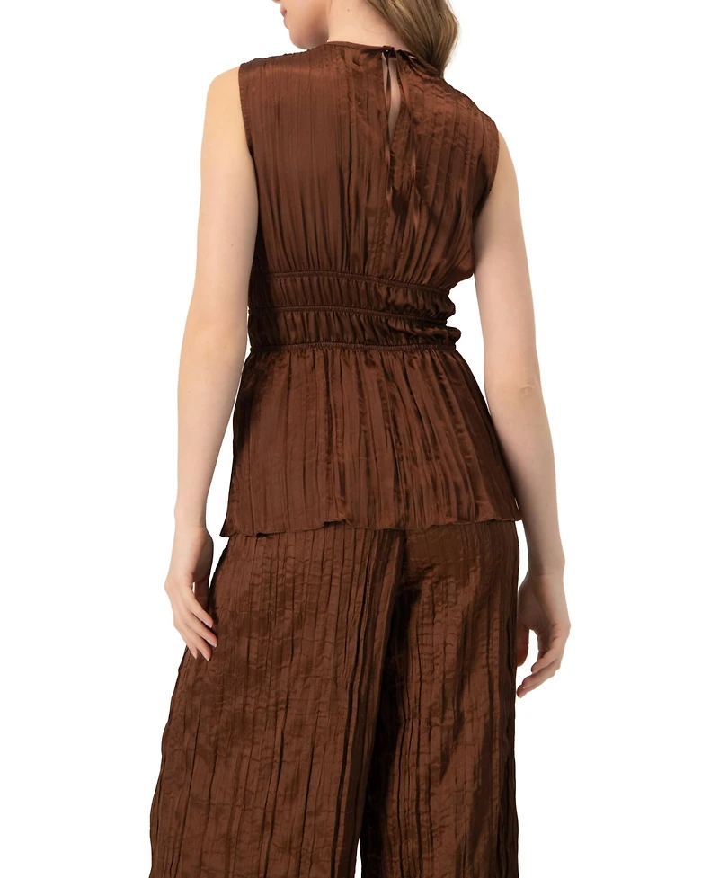 Ivonne Women's Satin Sleeveless Pleated Blouse