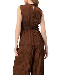 Ivonne Women's Satin Sleeveless Pleated Blouse