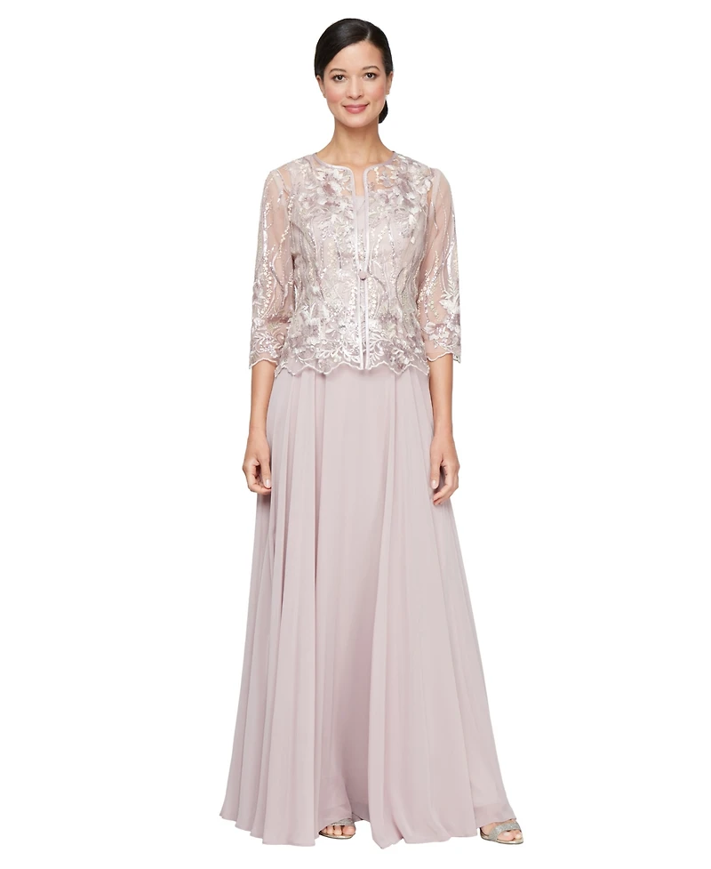 Alex Evenings Petite Sequin Embroidered Long Jacket & Ball Gown, 2-Piece Set