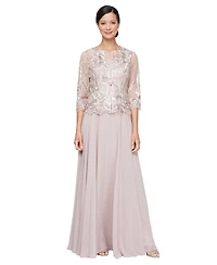 Alex Evenings Petite Sequin Embroidered Long Jacket & Ball Gown, 2-Piece Set