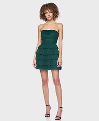 B Darlin Juniors' Strapless Side-Shirred Tiered Glitter Mini Dress