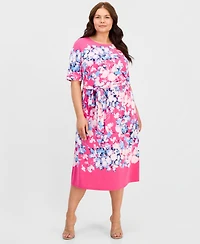 Kasper Plus Printed Short-Sleeve Midi Dress