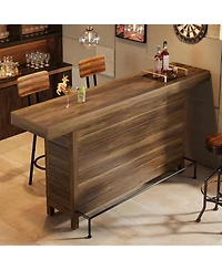 Tribesigns Industrial 3-Tier Bar Table, 63" Wooden Rectangular Home Bar Unite, Modern Counter Height Pub Table with Storage Shelves and Metal Footrest