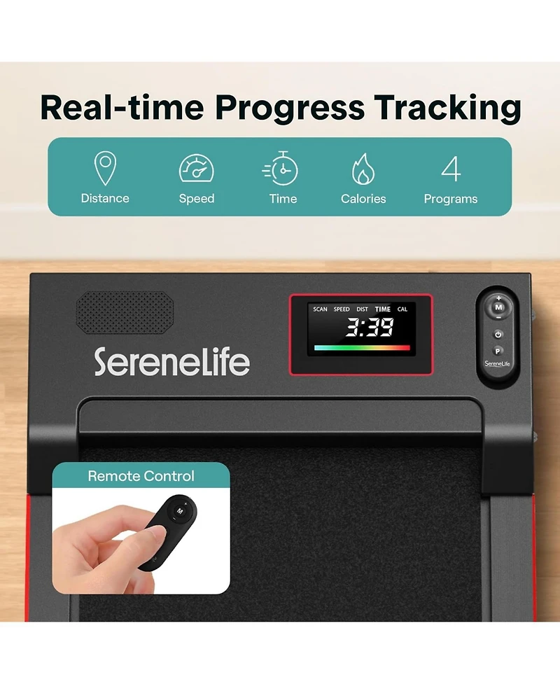 SereneLife Portable Walking Pad, Ultra Slim Under Desk Treadmill, Quiet 2.5HP Motor, Led Display, Remote Control