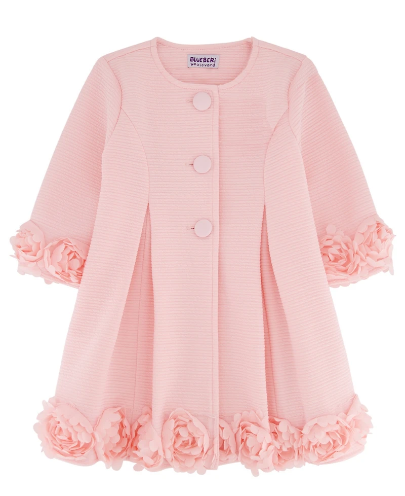 Blueberi Boulevard Baby Girls' Rosette Trim Textured Swing Coat and Tulle Dress, 2-Piece Set